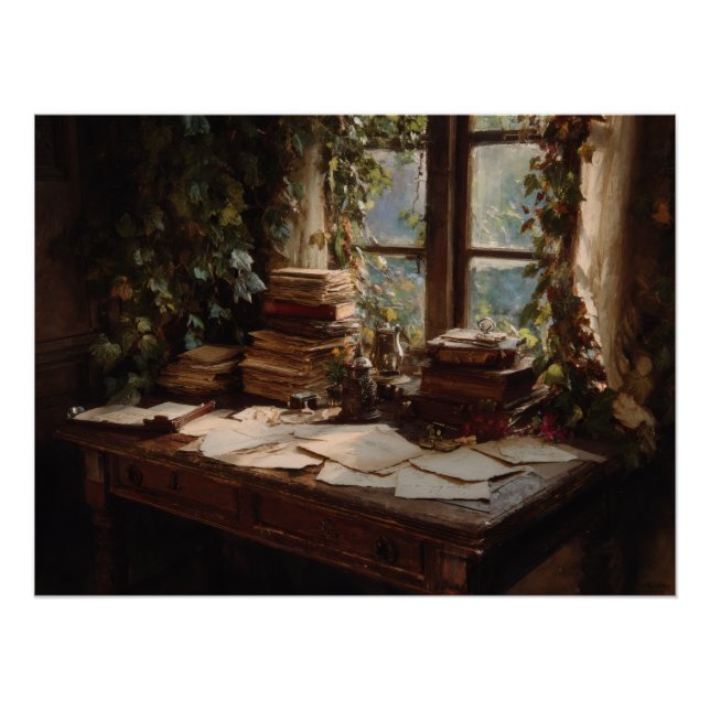 Cozy Vintage Writing Nook View Poster (Vorderseite)