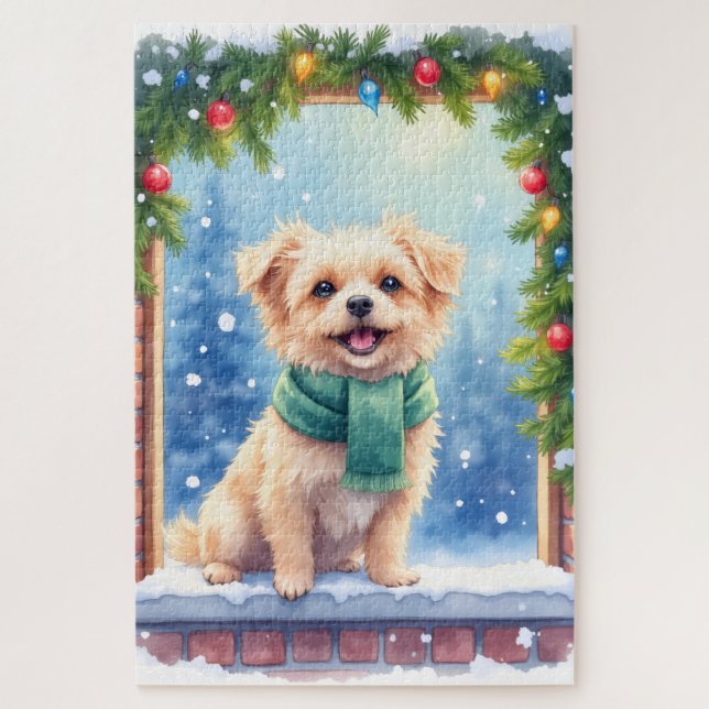 Cozy Watercolor Affenpinscher Christmas Snowy (Vertikal)