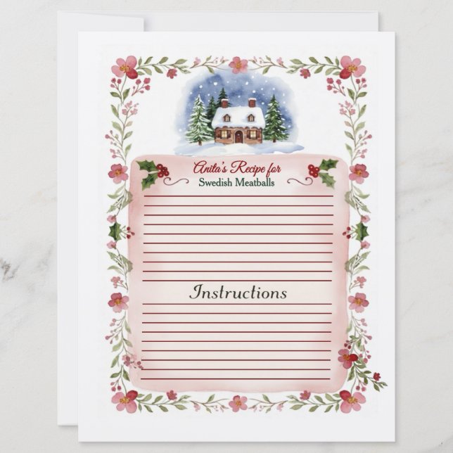 Cozy Watercolor Christmas Recipe Card - Editable (Vorderseite)