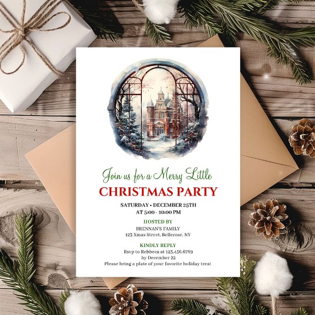 Cozy watercolor christmas scene party invitation einladung (Cozy watercolor Christmas scene party invitation

)