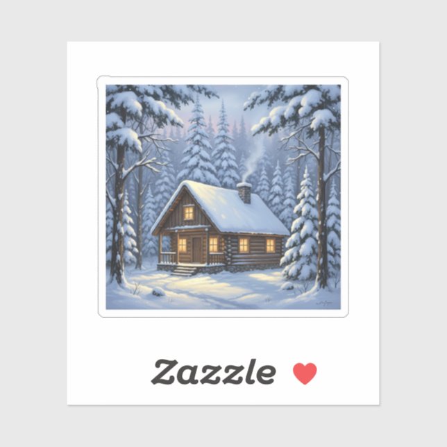 Cozy Winter Cabin in Snowy Forest Holiday  Aufkleber (Blatt)