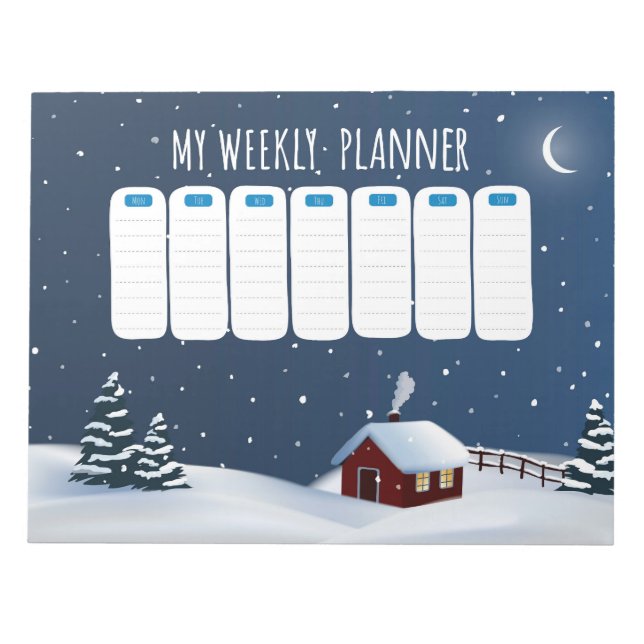 Cozy Winter Cabin Notepad | Snowy Night Stationery Notizblock (Vorderseite)