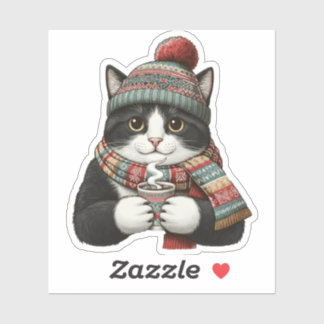Cozy Winter Cat Cocoa Aufkleber
