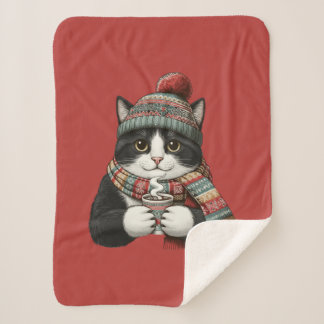 Cozy Winter Cat Cocoa Sherpadecke