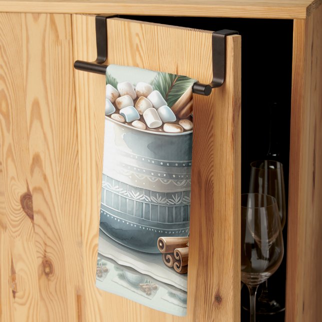 Cozy Winter Cocoa Marshmallow Scene Geschirrtuch (Drittel gefaltet)