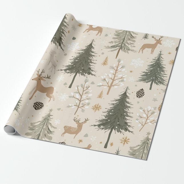 Cozy Winter Forest Pattern Geschenkpapier (Ungerollt)