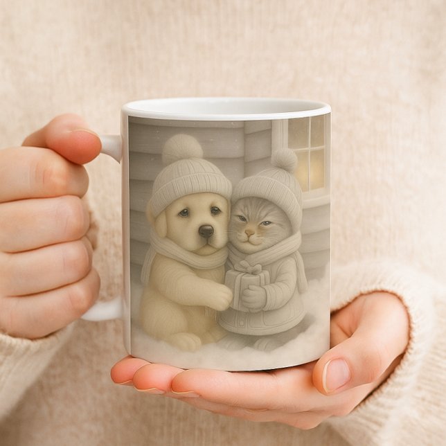 Cozy Winter Mug with Puppy and Kitten Illustration Kaffeetasse (Von Creator hochgeladen)