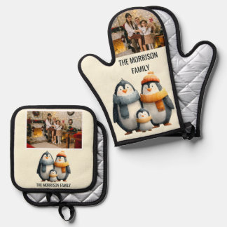 Cozy Winter Penguin Family Ofenhandschuh & Topflappen-Set