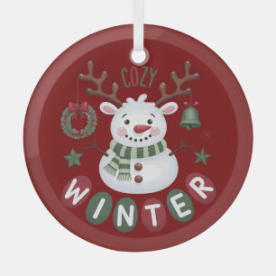 COZY WINTER - REINDEER SNOWMAN - ROT ORNAMENT AUS GLAS