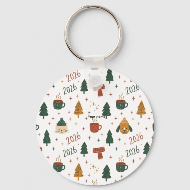 Cozy Winter Vibes 2026 - Cute Puppy and Kitten Chr Schlüsselanhänger (Vorderseite)