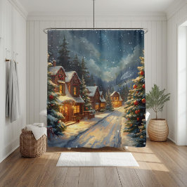 Cozy Winter Village Christmas Shower Curtain  Duschvorhang