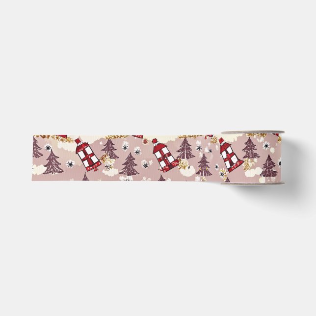Cozy Winter Village Wrapping Paper Ripsband (Vorderseite)