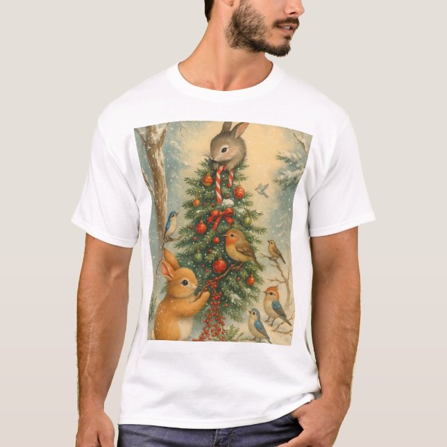 Cozy woodland bunny Christmas cute winter festive  T-Shirt (Vorderseite)