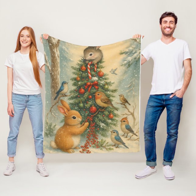 Cozy woodland bunny christmas warm winter festive  fleecedecke (Beispiel)
