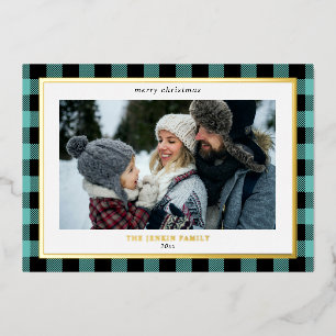 CozyTeal Black Kariert Border 3 Fotos Weihnachten Folien Feiertagskarte
