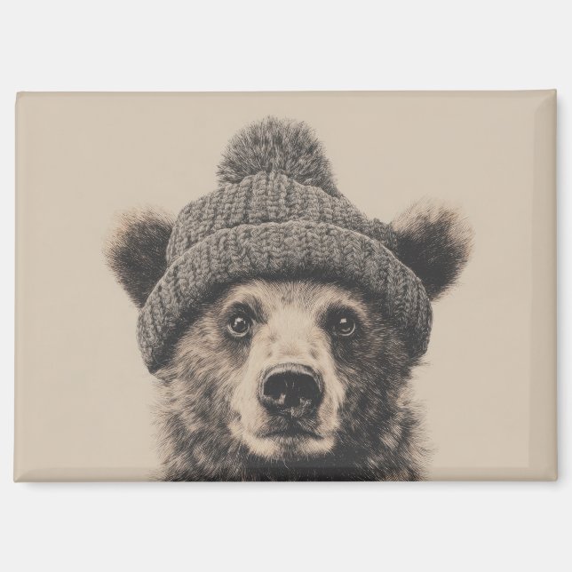 Cozzy Bear mit Beanie - Süßes Wintertier  Magnet (Vorderseite)