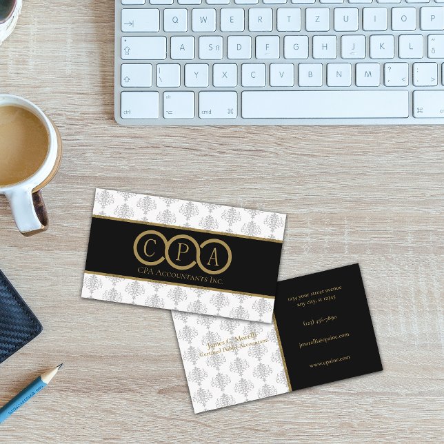 CPA | Accountant Beruflich White | Schwarz Visitenkarte (Von Creator hochgeladen)