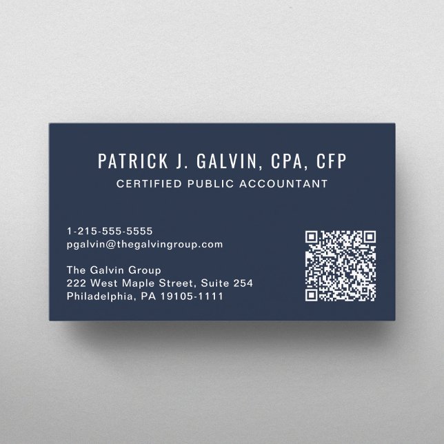 CPA-Buchhalter Blaue QR-Code Visitenkarte (CPA Accountant QR Code Blue Photo Business Card)
