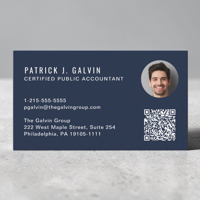 CPA-Buchhalter QR-Code Blau Foto Visitenkarte (CPA Accountant QR Code Blue Photo Business Card)