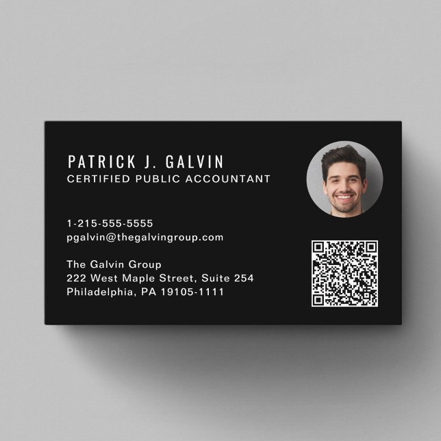 CPA-Buchhalter QR-Code Schwarz Foto Visitenkarte (CPA Accountant QR Code Black Photo Business Card)