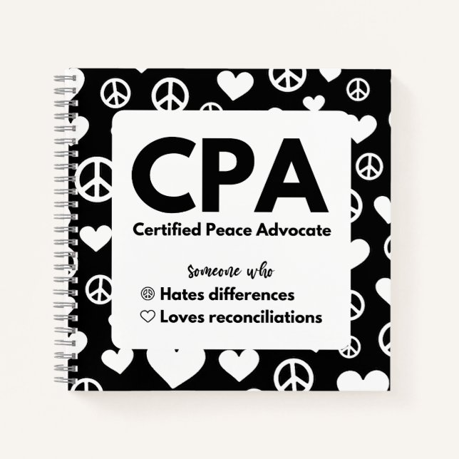 CPA Certified Peace Advocate Notebook Notizbuch (Vorderseite)