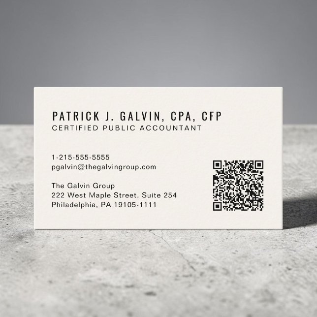 CPA-Steuerberater QR-Code Creme Visitenkarte (CPA Accountant QR Code Cream Business Card)