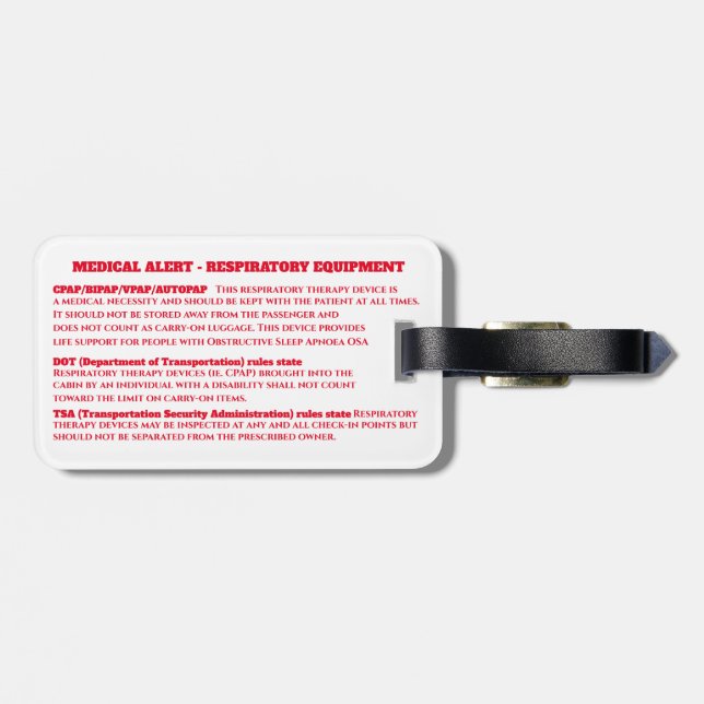 CPAP-Gesundheitszustand Fortsetzung der Reise Gepäckanhänger (Rückseite horizontal)