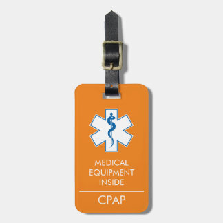 CPAP oder medizinische Warnmeldung auf dem Gepäcka Gepäckanhänger