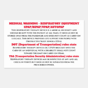 CPAP Schlafapnoe-Warnhinweis Rechteckiger Aufkleber