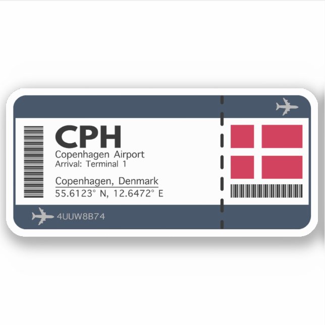CPH Copenhagen Airport Boarding Pass - Reisen Aufkleber (Vorderseite)