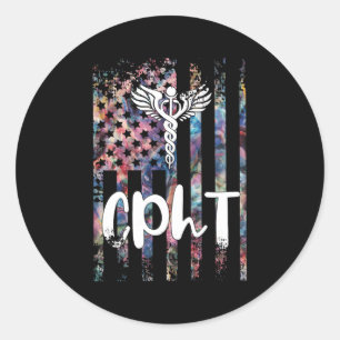 CPHT US Flag Certified Pharmacy Technician Pharma Runder Aufkleber