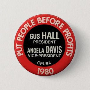CPUSA WahlGus 1980 Hall/Angela Davis-Knopf Button
