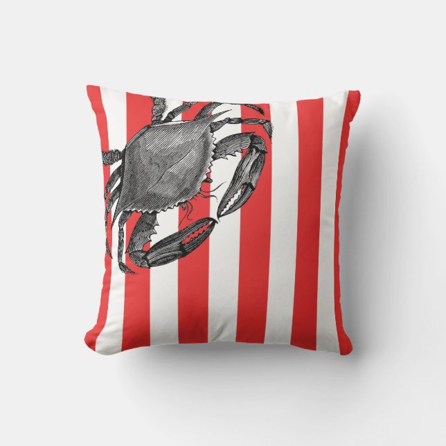 Crab Aquatic Animal Print Streifen Kissen (Vorderseite)