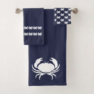 Crab Bath Ocean Blue & White Badhandtuch Set