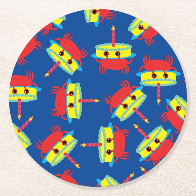 Crab Beach Birthday Party Runder Pappuntersetzer (Vorderseite)