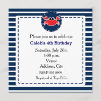 Crab Beach Navy Stripes Nautische Party Einladung