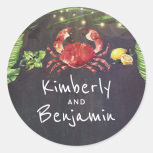 Crab Beach Tropical Palm String Lights Runder Aufkleber