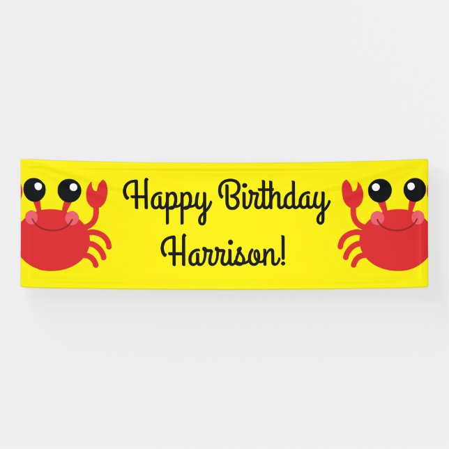Crab Birthday Party Niedlich Cartoon Kinder Banner (Horizontal)