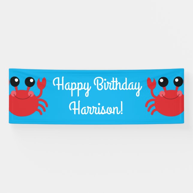 Crab Birthday Party Niedlich Cartoon Kinder Banner (Horizontal)