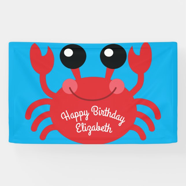 Crab Birthday Party Niedlich Cartoon Kinder Banner (Horizontal)