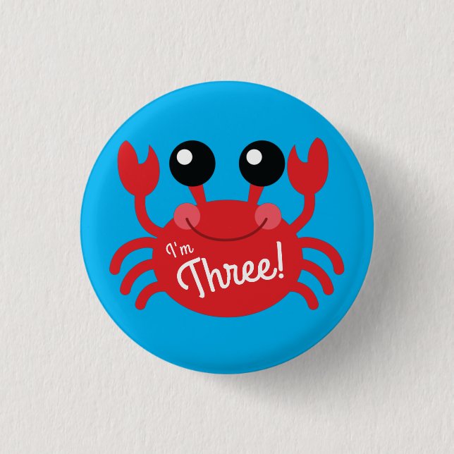 Crab Birthday Party Niedlich Cartoon Kinder Button (Vorderseite)