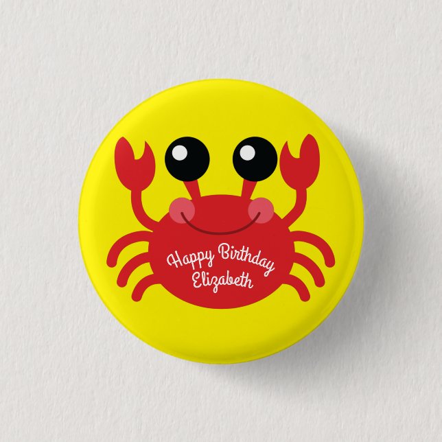 Crab Birthday Party Niedlich Cartoon Kinder Button (Vorderseite)