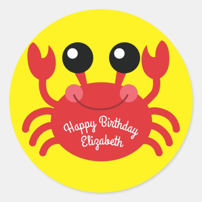 Crab Birthday Party Niedlich Cartoon Kinder Runder Aufkleber (Vorderseite)