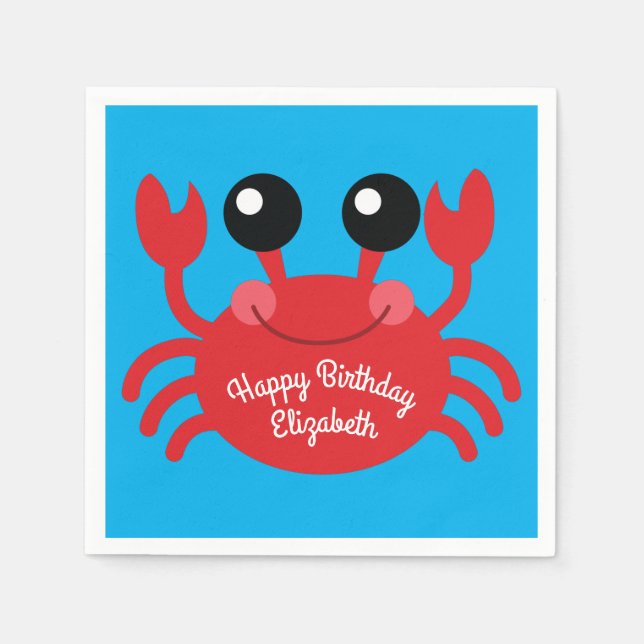 Crab Birthday Party Niedlich Cartoon Kinder Serviette (Vorderseite)