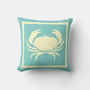 CRAB, blanc cassé sur coussin bleu