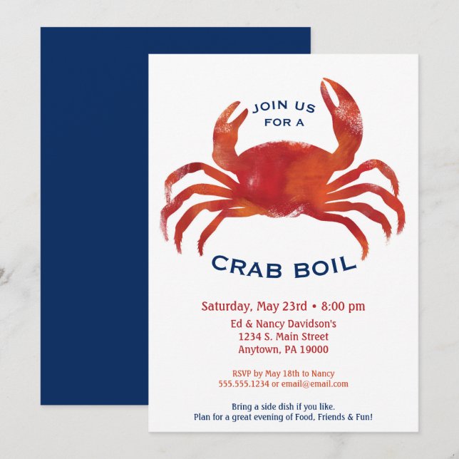Crab Boil Einladung Low Country Meeresfrüchte Aben (Vorne/Hinten)