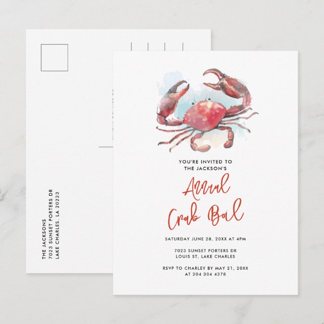 Crab Boil Family Summer Seafood Party Ankündigungspostkarte (Vorne/Hinten)
