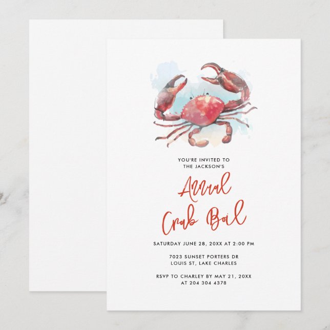 Crab Boil Summer Seafood Family Party Einladung (Vorne/Hinten)