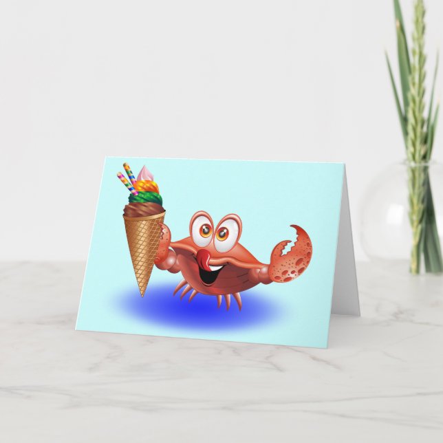 Crab Cartoon mit Eiscreme Grußkarte Karte (Vorderseite)