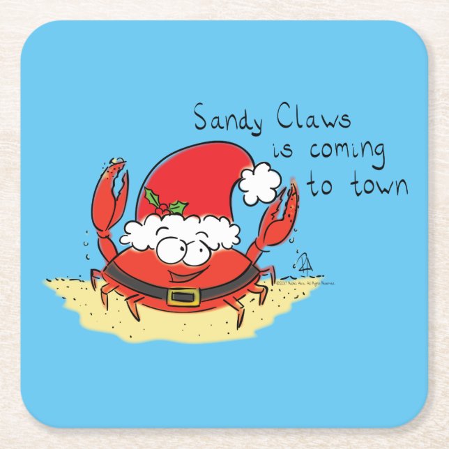 Crab Christmas Tropical Funny Rechteckiger Pappuntersetzer (Vorderseite)